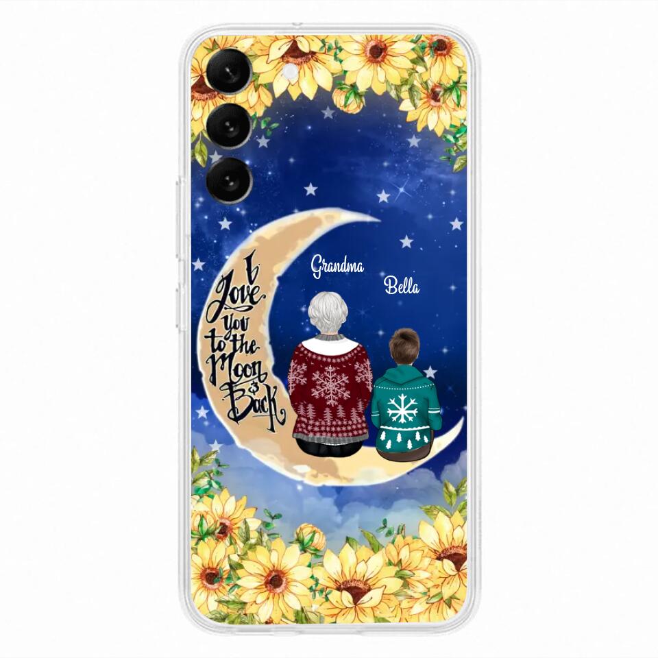 Personalized Grandma & Grandchilds Sitting On Moon Phone Case - Up to 3 Kids - Gift Idea For Grandma - I Love You To The Moon And Back - Cases For iPhone & Samsung