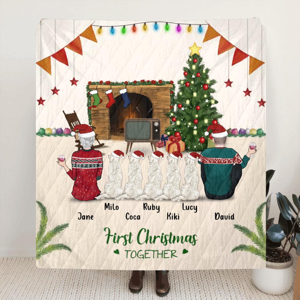 Personalized Christmas Quilt/Fleece Blanket - Gift for Couple, Husband and Wife, Dog/Cat Lovers - Up to 5 Pets