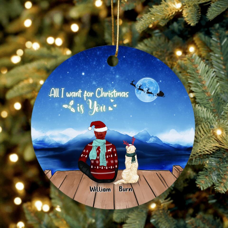 Personalized Christmas Night Pet Mom/Dad Ornament - Adult/Couple With Up to 6 Pets - Christmas Gift For Cat/ Dog Lover