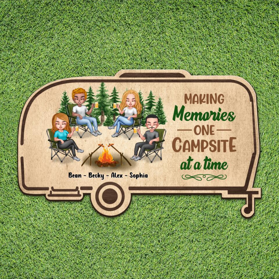 Personalized Camper Area Doormat - Gift For Camping Lovers/Friends with 4 People - Making Memories One Campsite At A Time