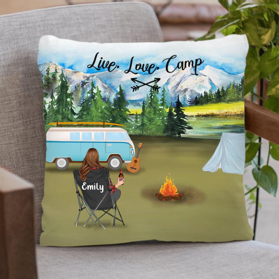 Personalized Camping Pillow Cover - Single Man/Woman With Up To 6 Pets, Single Parent With Up To 6 Kids And 2 Pets - Gift For Camping Lovers - ODH9UF