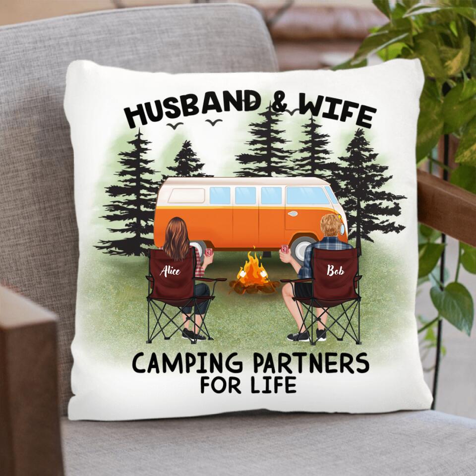 Personalized Camping Pillow Cover -  Up to 4 Pets - Best Gift For Camping Lover - Husband And Wife Camping Partners For Life