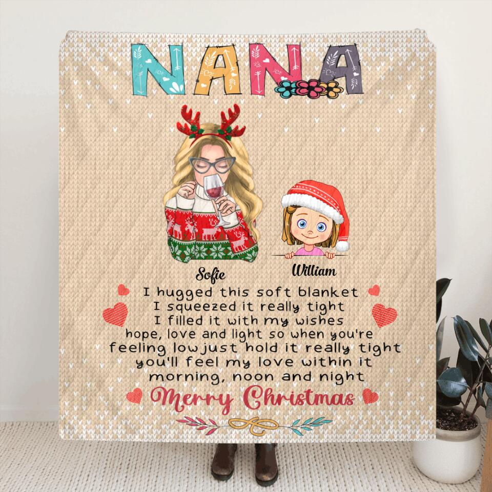 Personalized Nana Quilt/Fleece Blanket/Pillow Cover - Woman With Up to 5 Kids - Best Gift For Family - We Hugged This Soft Blanket