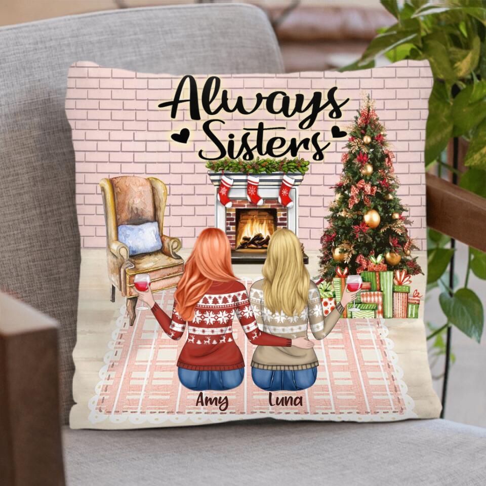 Personalized Sisters Quilt/Fleece Blanket & Pillow Cover - Up to 5 Girls - Best Gift For Sisters/Friends - Always Sisters