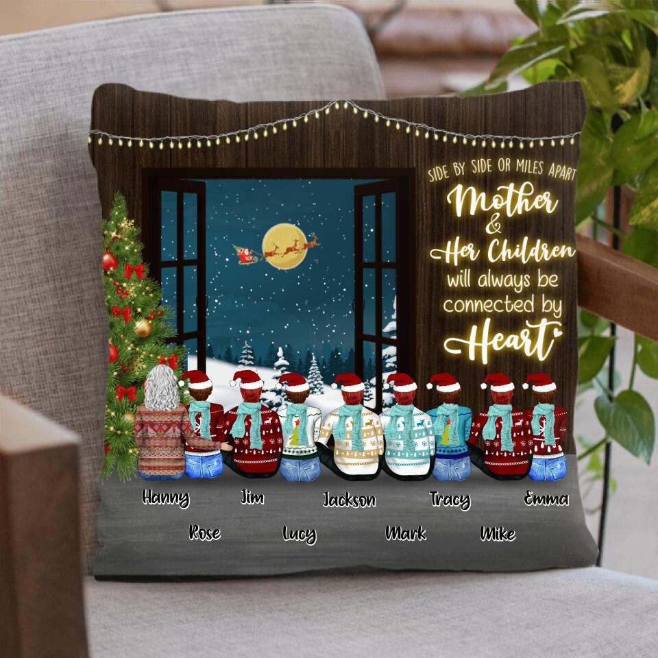 Personalized Christmas With Family Pillow Cover - Up to 9 People - Best Gift For Family - The Love Between Mother & Her Children Is Forever