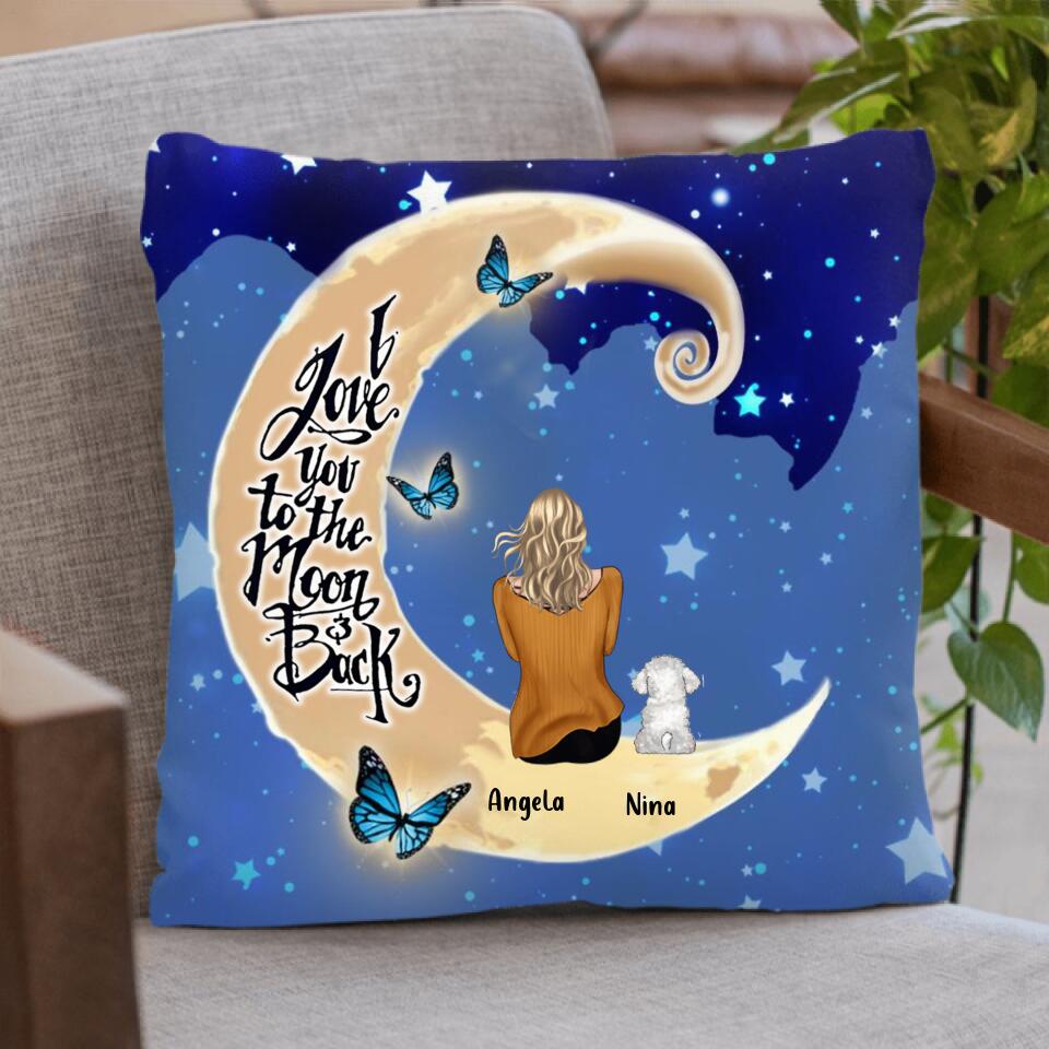 Personalized Pet Mom/Dad Pillow Cover - Up to 4 Pets - Best Gift For Dog/Cat Lovers - I Love You To The Moon And Back