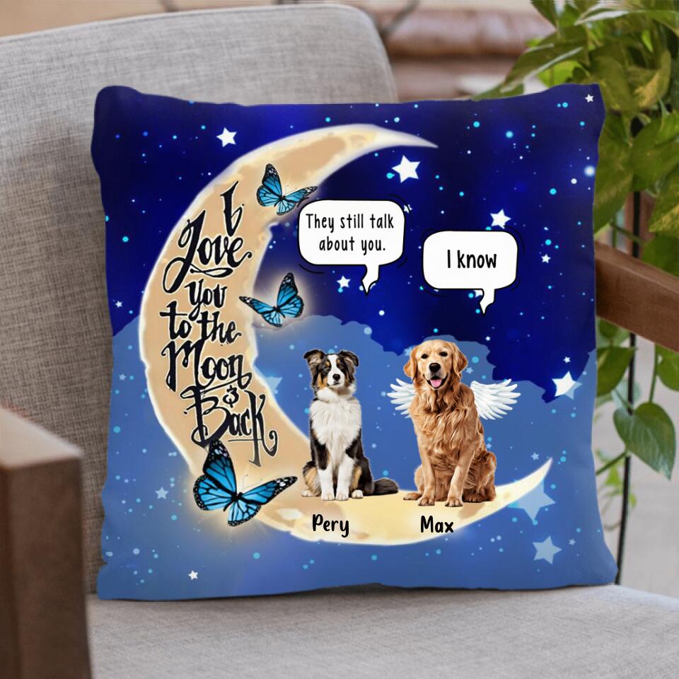 Personalized Dog Moon Memorial Pillow Cover & Quilt/Fleece Blanket - Up to 5 Dogs - Memorial Gift For Dog Lover