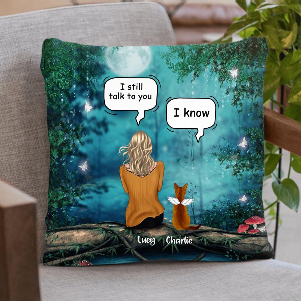 Personalized Cat Memorial Pillow Cover/Quilt/Fleece Blanket - Up to 5 Cats - Best Gift For Cat Lover - I Still Talk To You