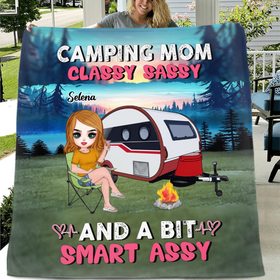 Personalized Camping Mom Pillow Cover/Fleece Throw Blanket/Quilt - Up to 3 Dogs - Gift Idea For Camping Lovers - Camping Mom Classy Sassy And A Bit Smart Assy