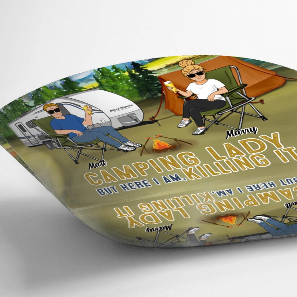 Personalized Husband And Wife Camping Pillow Cover - Gift Idea For Camping Couple - I Never Dreamed I'd Grow Up To Be A Super Cool Husband Of A Freaking Awesome Crazy Spoiled Camping Lady