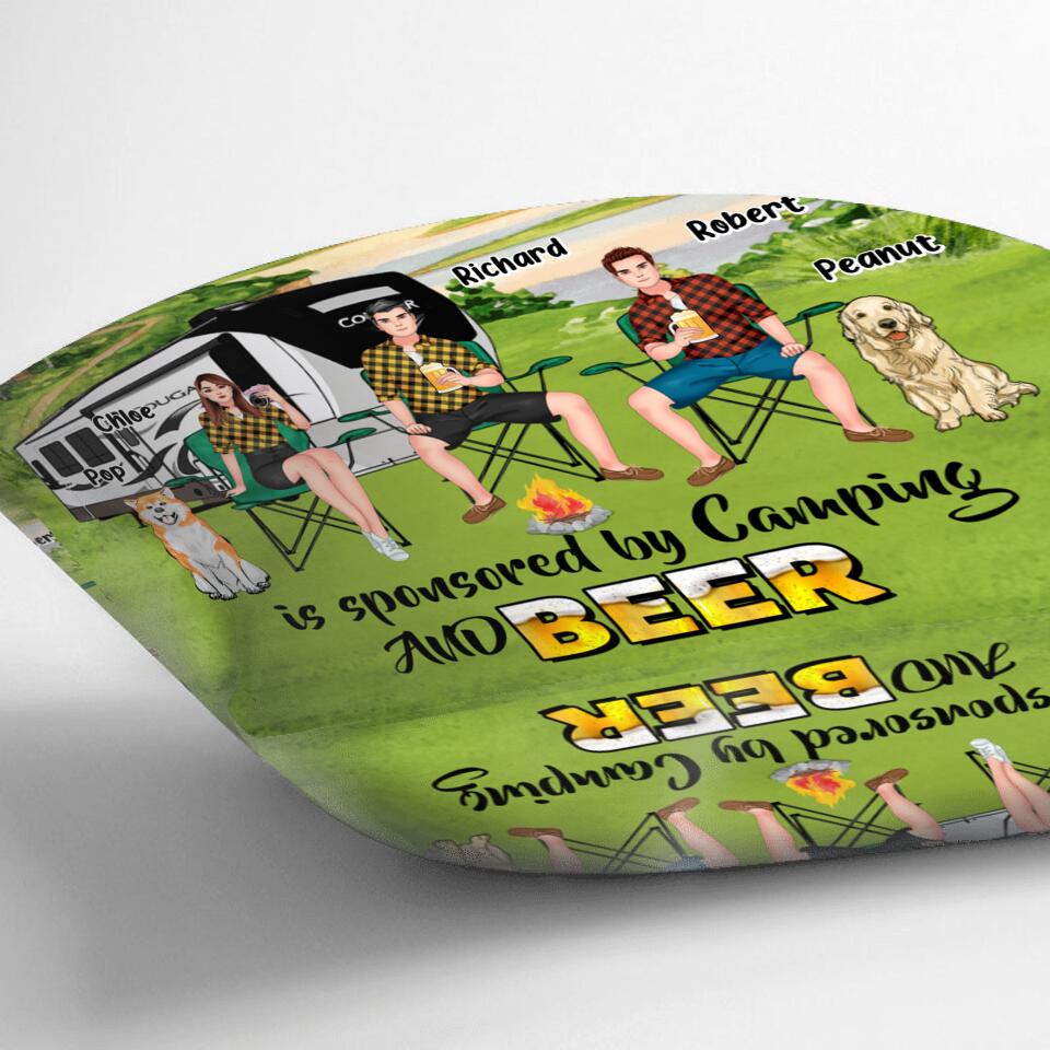 Personalized Camping Pillow Cover - Gift Idea For Camping Lover/Friends/Couple - Up to 3 People And 2 Dogs - Today's Good Mood Is Sponsored By Camping And Beer