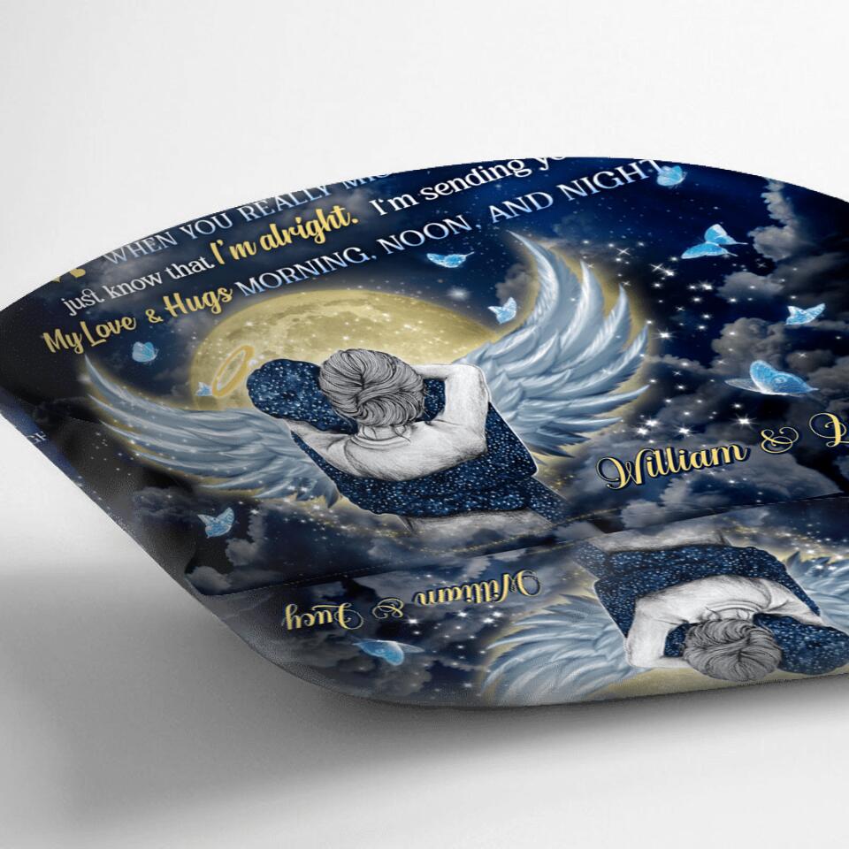 Personalized Hugs From Heaven Pillow Cover - Memorial Gift Idea - I'm Sending You My Love & Hugs Morning, Noon and Night