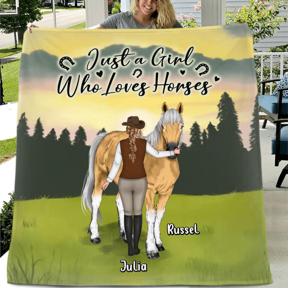 Personalized Horse Girl Fleece Throw Blanket/Quilt - Gift Idea For Horse Lovers/Horse Owners - Just A Girl Who Loves Horses