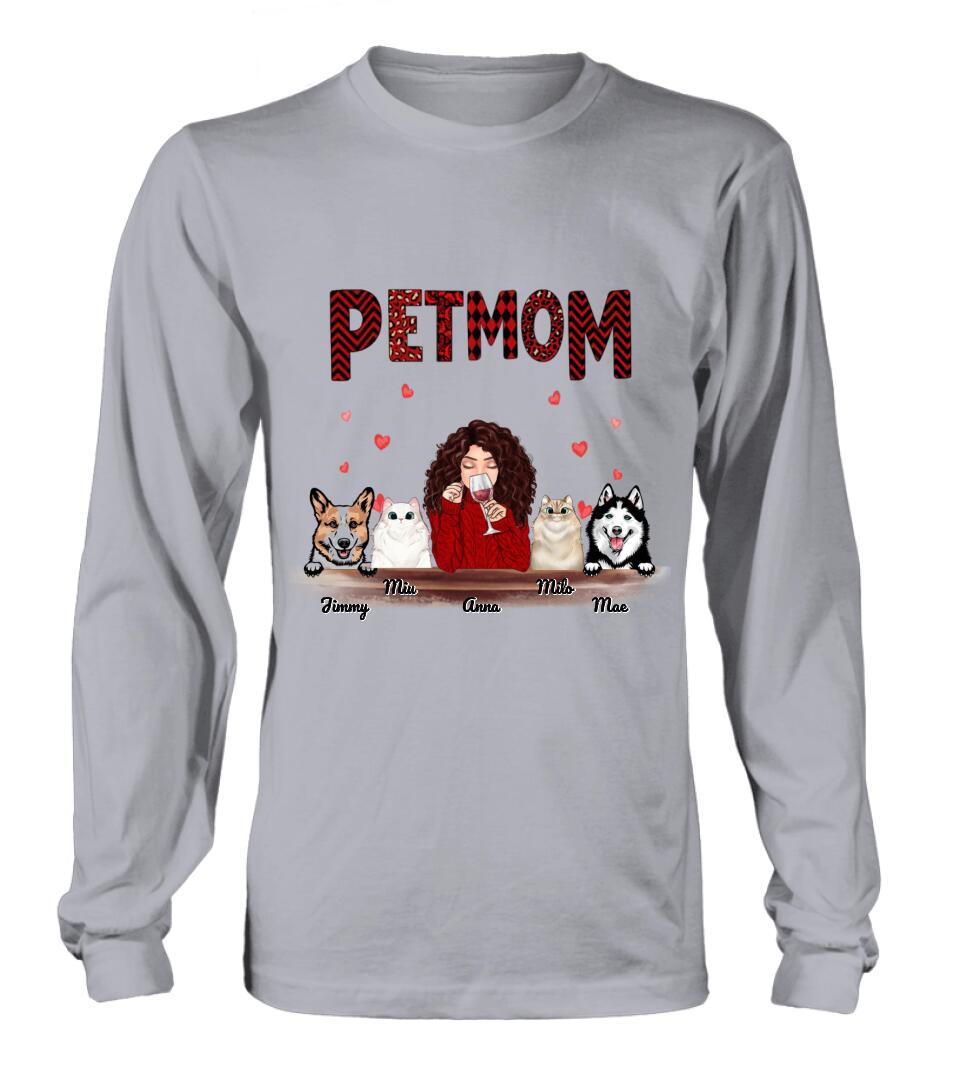 Personalized Dog/Cat T-shirt/Hoodie/Long Sleeves/Sweater - Gift For Dog Mom/Cat Mom - Up to 4 Pets