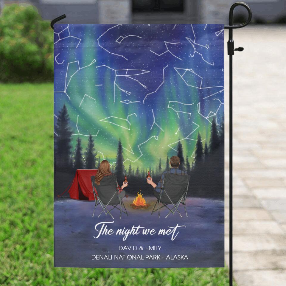Personalized Camping Couple Flag - Anniversary Gift for Couple - The Night we Met