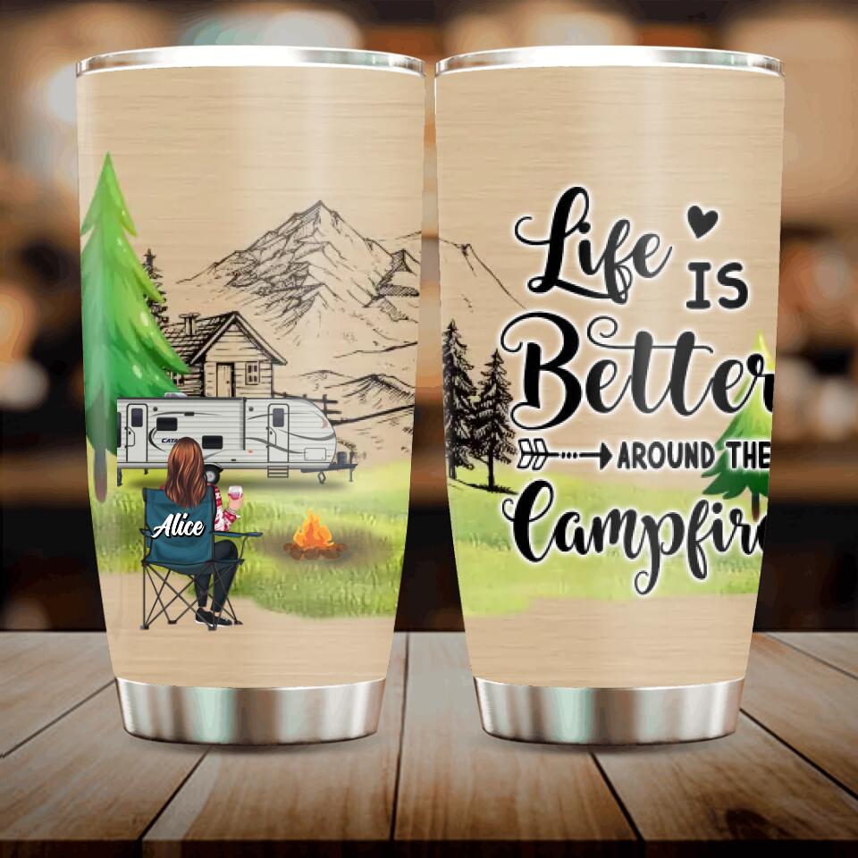 Personalized Camping Tumbler - Parents with Up to 2 Kids, 3 Pets - Gift Idea For Family Couple/Camping Lovers - Life Is Better Around The Campfire
