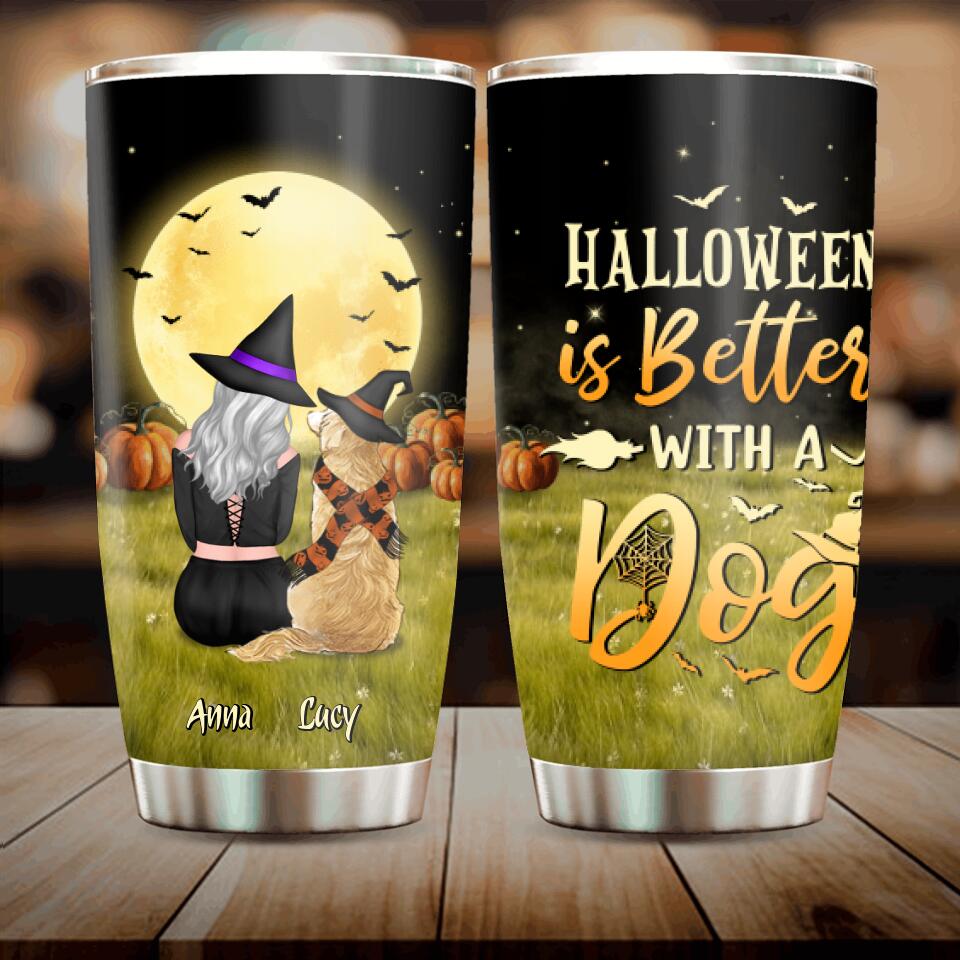 Personalized Halloween Tumbler - Gift Idea For Dog Owner with up to 4 Dogs - Halloween Is Better With Dogs