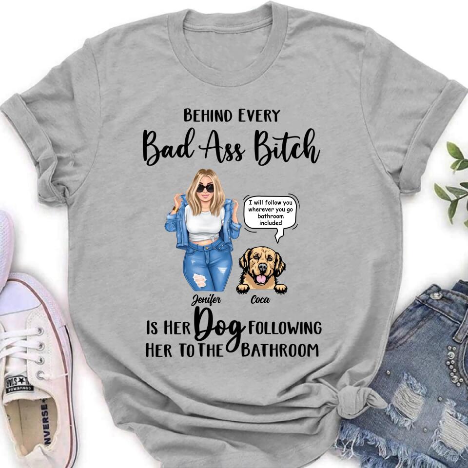 Personalized Dog Following To The Bathroom T-shirt/Long Sleeve/Sweatshirt/Hoodie - Gift Idea For Dog Lover - Up to 4 Dogs - I Will Follow You Wherever You Go Bathroom Included