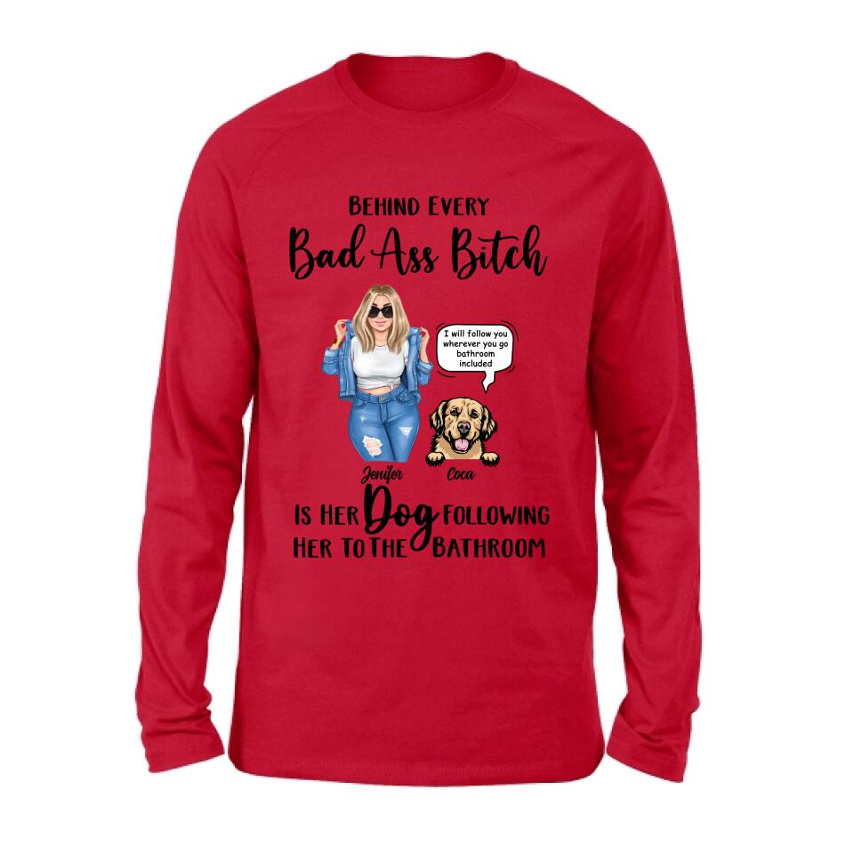 Personalized Dog Following To The Bathroom T-shirt/Long Sleeve/Sweatshirt/Hoodie - Gift Idea For Dog Lover - Up to 4 Dogs - I Will Follow You Wherever You Go Bathroom Included