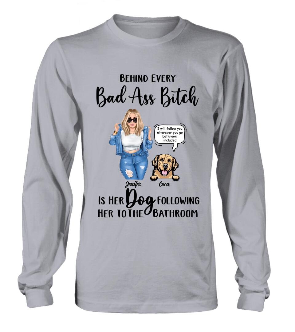 Personalized Dog Following To The Bathroom T-shirt/Long Sleeve/Sweatshirt/Hoodie - Gift Idea For Dog Lover - Up to 4 Dogs - I Will Follow You Wherever You Go Bathroom Included