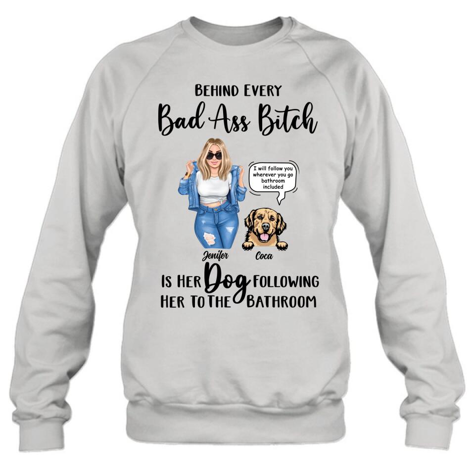 Personalized Dog Following To The Bathroom T-shirt/Long Sleeve/Sweatshirt/Hoodie - Gift Idea For Dog Lover - Up to 4 Dogs - I Will Follow You Wherever You Go Bathroom Included