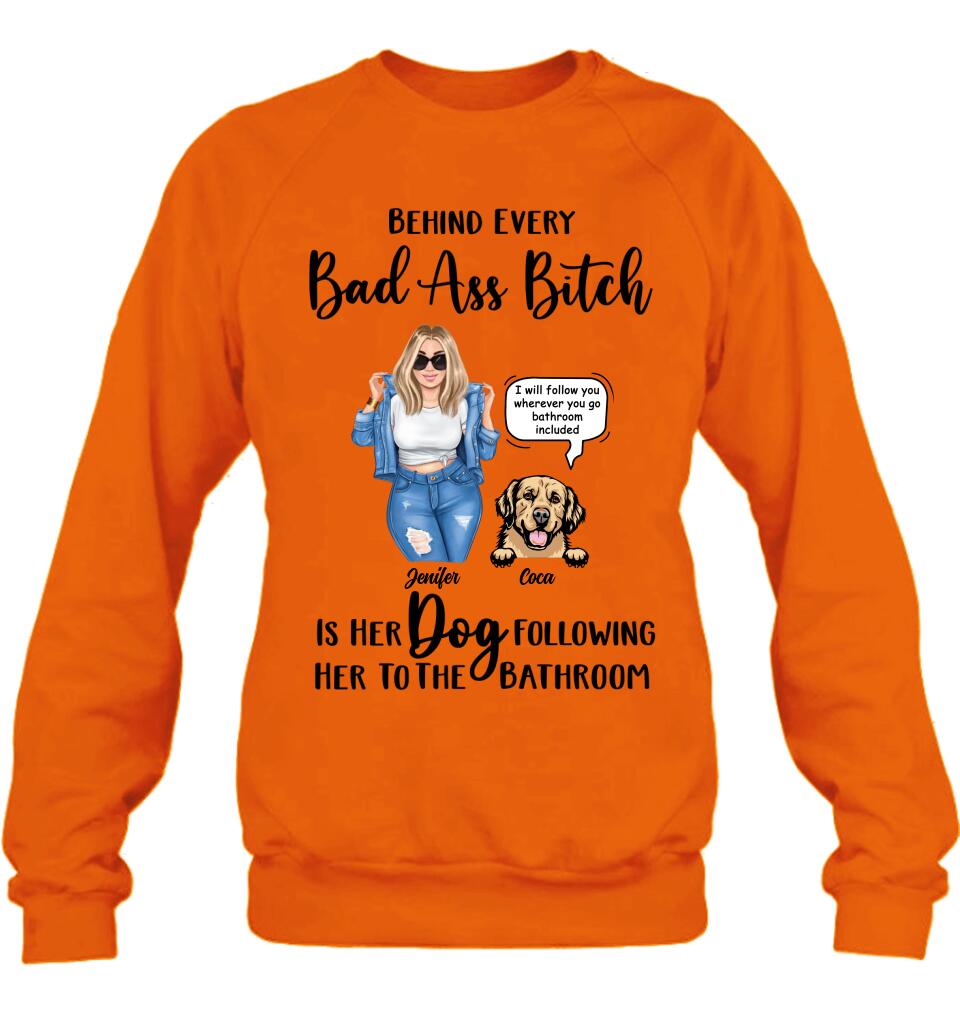 Personalized Dog Following To The Bathroom T-shirt/Long Sleeve/Sweatshirt/Hoodie - Gift Idea For Dog Lover - Up to 4 Dogs - I Will Follow You Wherever You Go Bathroom Included