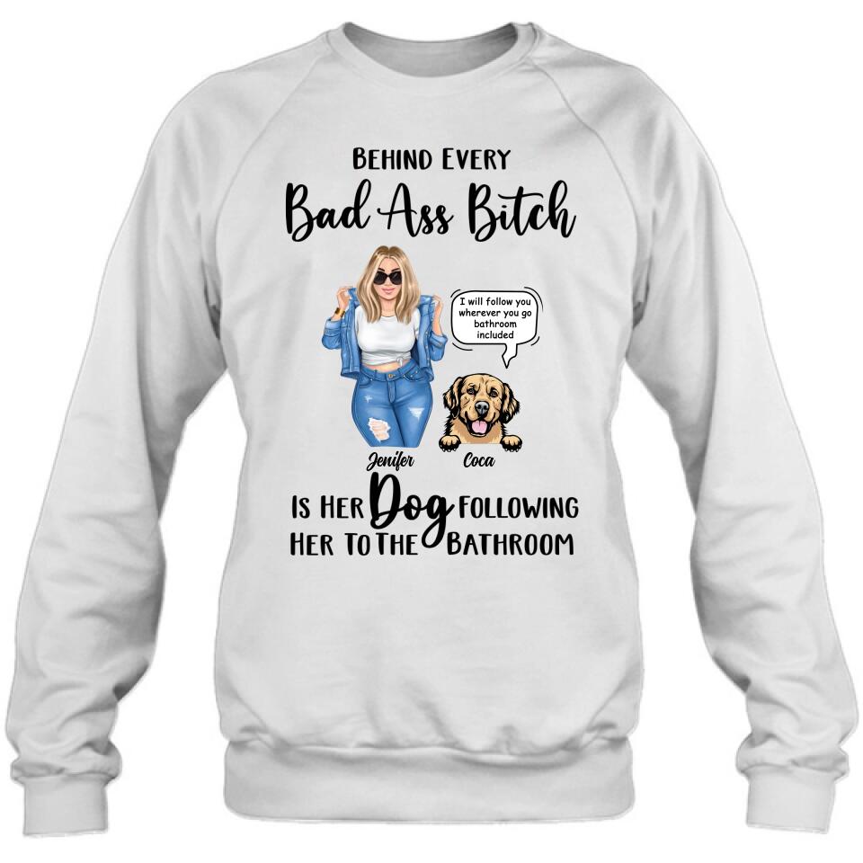 Personalized Dog Following To The Bathroom T-shirt/Long Sleeve/Sweatshirt/Hoodie - Gift Idea For Dog Lover - Up to 4 Dogs - I Will Follow You Wherever You Go Bathroom Included