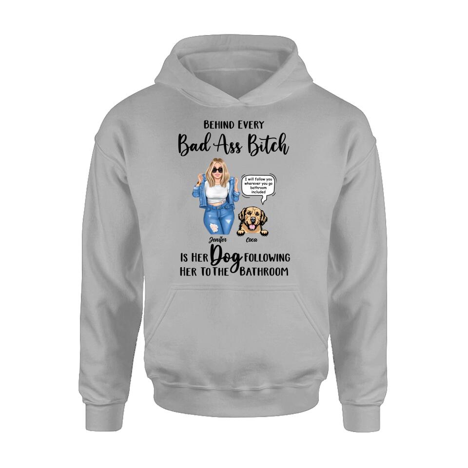Personalized Dog Following To The Bathroom T-shirt/Long Sleeve/Sweatshirt/Hoodie - Gift Idea For Dog Lover - Up to 4 Dogs - I Will Follow You Wherever You Go Bathroom Included