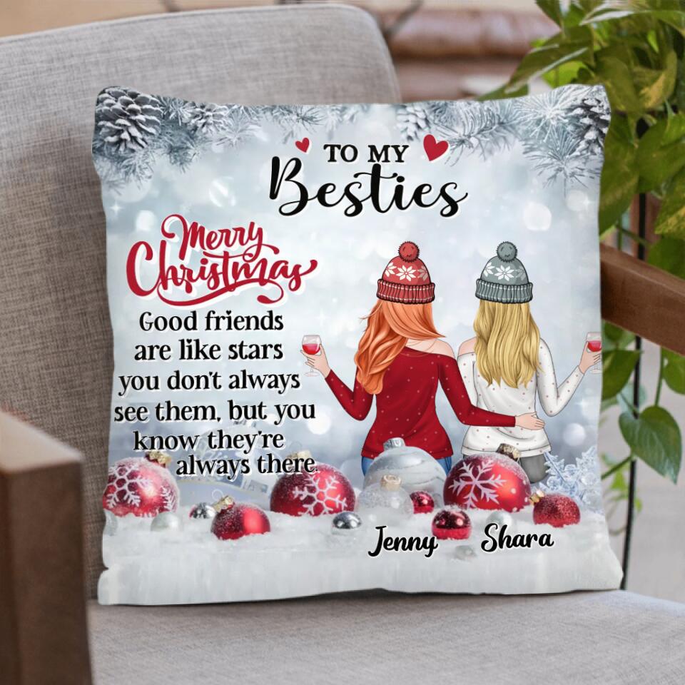 Personalized Besties Pillow Cover - Christmas Gift Idea for Friends/Besties/Sisters - Merry Christmas