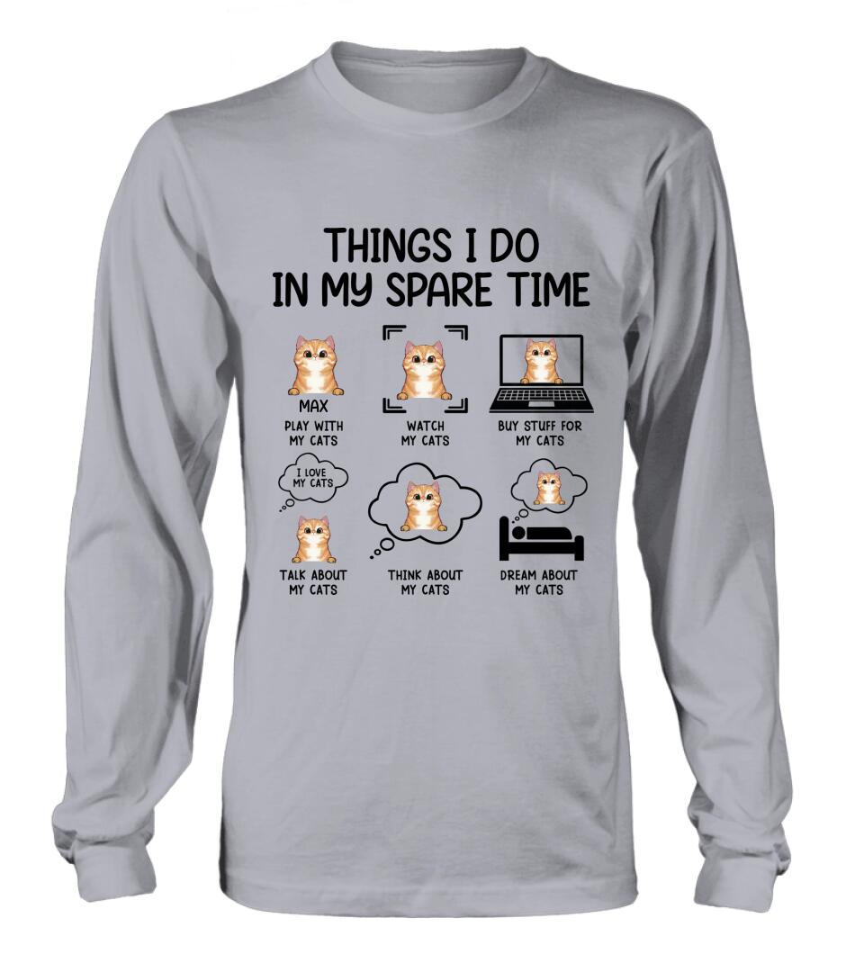 Personalized Cat T-shirt/Long Sleeve/Sweatshirt/Hoodie - Up to 3 Cats - Gift Idea For Cat Lover - Things I do In My Spare Time