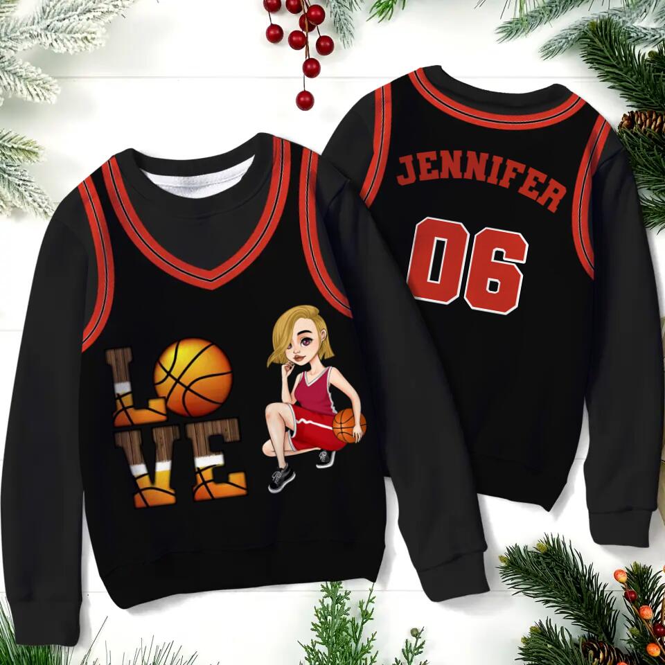 Personalized Basketball Girl All-Over Print Sweater - Gift Idea For Basketball Lovers - Love