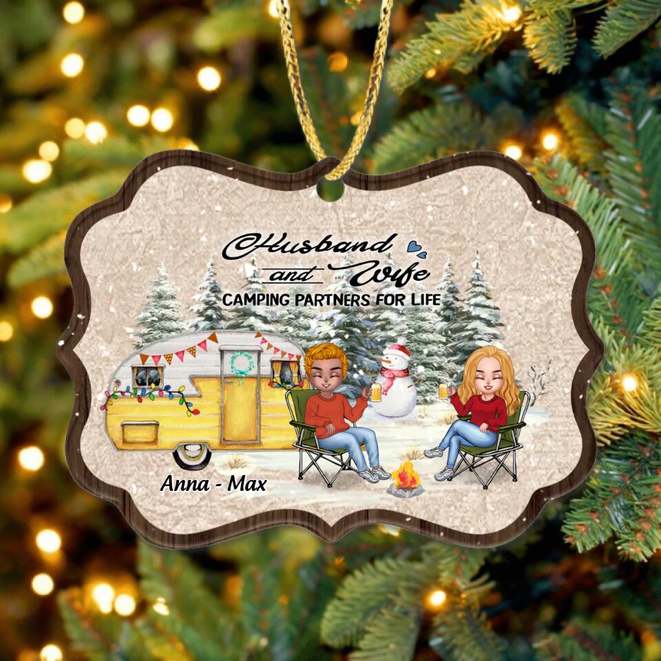 Personalized Couple Camping Wooden Ornament - Christmas Gift Idea For Couple/Camping Lover - Husband And Wife Camping Partners For Life