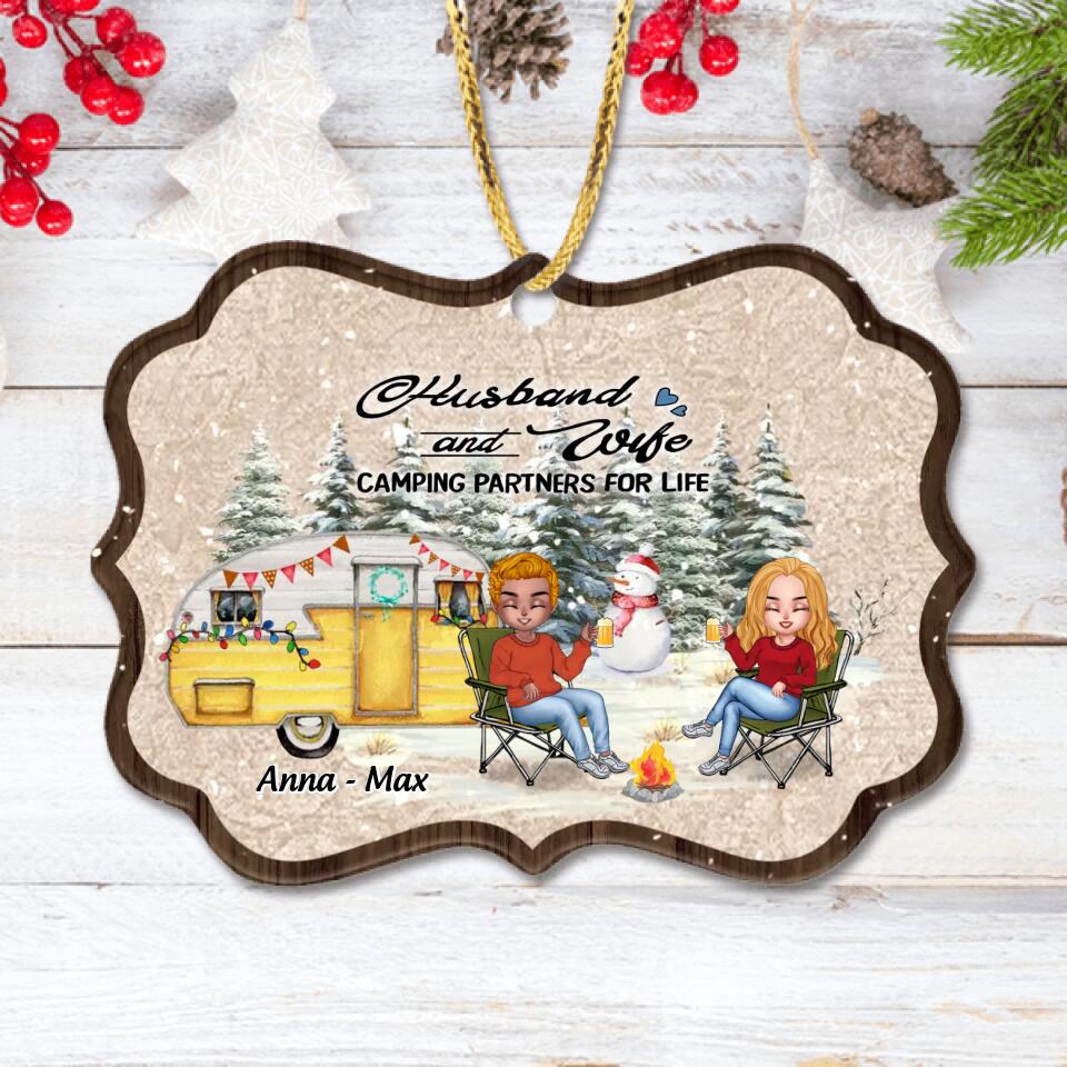 Personalized Couple Camping Wooden Ornament - Christmas Gift Idea For Couple/Camping Lover - Husband And Wife Camping Partners For Life