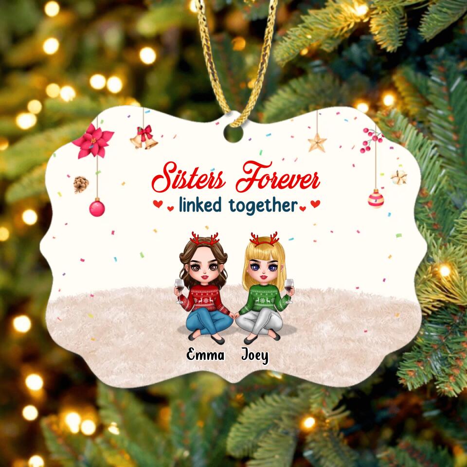 Personalized Best Friends/Sisters Rectangle Ornament - Gift Idea For Sisters/Besties - Up to 4 Girls - Sisters Forever Linked Together