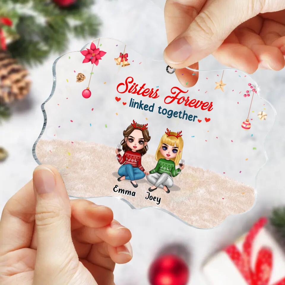 Personalized Best Friends/Sisters Rectangle Ornament - Gift Idea For Sisters/Besties - Up to 4 Girls - Sisters Forever Linked Together
