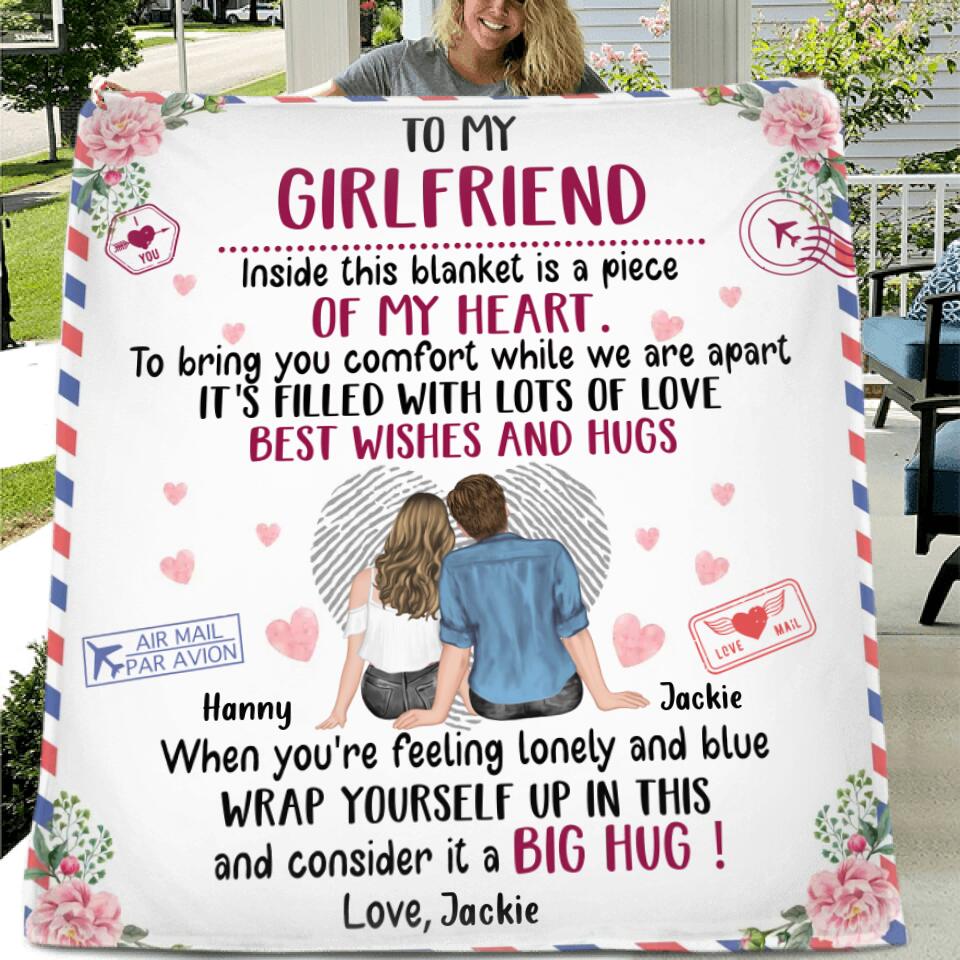Personalized To My Girlfriend/Wife Quilt/Fleece Throw Blanket - Gift Idea For Couple/Wife/Girlfriend - Inside This Blanket Is A Piece Of My Heart