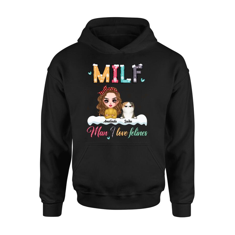Personalized Cat Mom Winter T-shirt/Long Sleeve/Sweatshirt/Hoodie - Gift Idea For Cat Lover With Up to 4 Cats - Christmas/Winter Gift - MILF Man I Love Felines