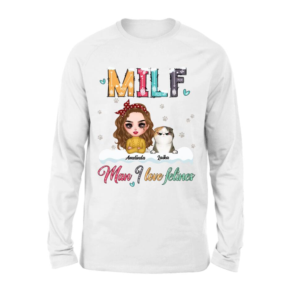 Personalized Cat Mom Winter T-shirt/Long Sleeve/Sweatshirt/Hoodie - Gift Idea For Cat Lover With Up to 4 Cats - Christmas/Winter Gift - MILF Man I Love Felines