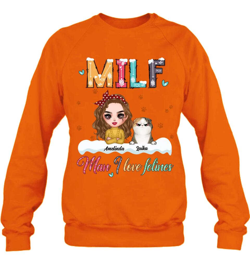 Personalized Cat Mom Winter T-shirt/Long Sleeve/Sweatshirt/Hoodie - Gift Idea For Cat Lover With Up to 4 Cats - Christmas/Winter Gift - MILF Man I Love Felines