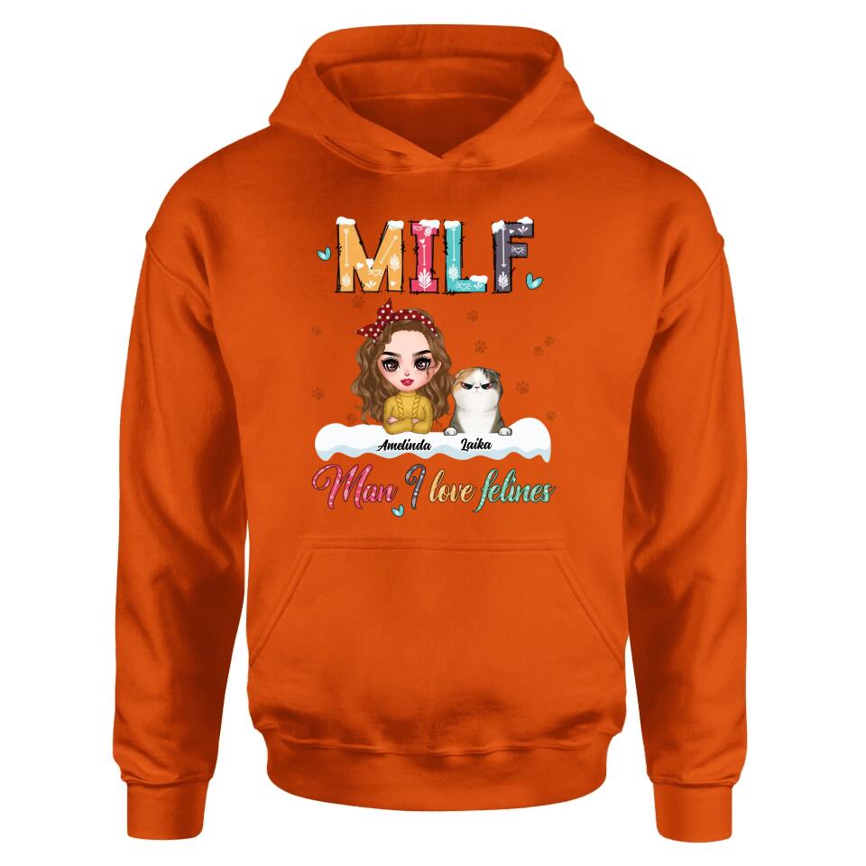 Personalized Cat Mom Winter T-shirt/Long Sleeve/Sweatshirt/Hoodie - Gift Idea For Cat Lover With Up to 4 Cats - Christmas/Winter Gift - MILF Man I Love Felines