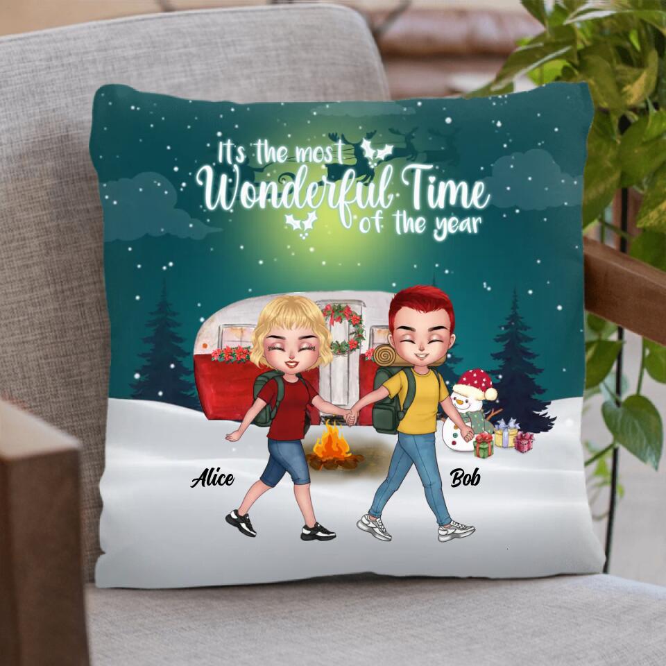 Personalized Xmas Camping Couple Quilt/Fleece Throw Blanket/Pillow Cover - Christmas Gift Idea For Couple - Husband And Wife Camping Partners For Life