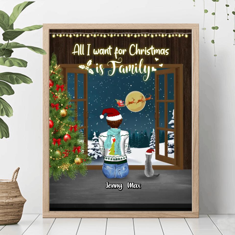 Personalized Christmas Family Vertical Poster - Gift Idea For Family/Christmas - Couple/Parents With Up To 3 Kids And 3 Pets - All I Want For Christmas Is Family