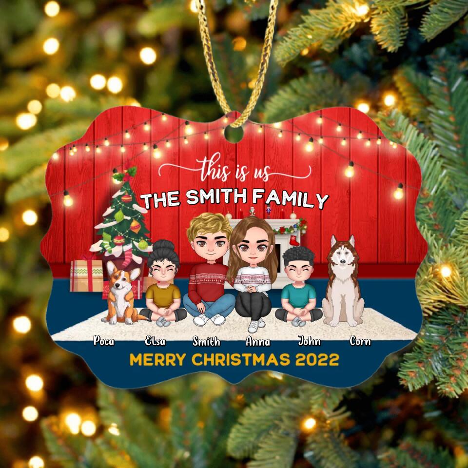 Personalized Family Christmas Ornament - Christmas Gift Idea For Family/ Dog/Cat Lover - Couple/Parents With Up to 2 Kids And 4 Pets - This Is Us Merry Christmas 2022