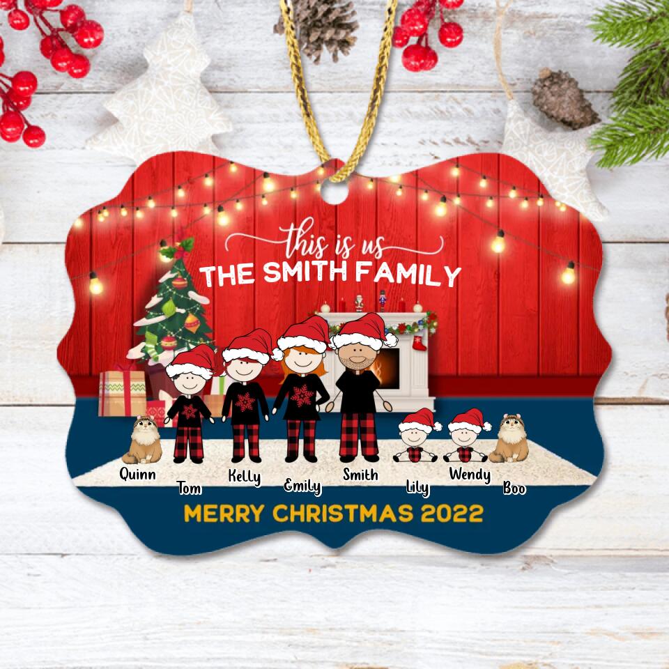 Personalized Family With Kid Christmas Ornament - Christmas Gift Idea For Family/Dog/Cat Lover - Up to 4 Kids And 3 Pets - This Is Us Merry Christmas 2022