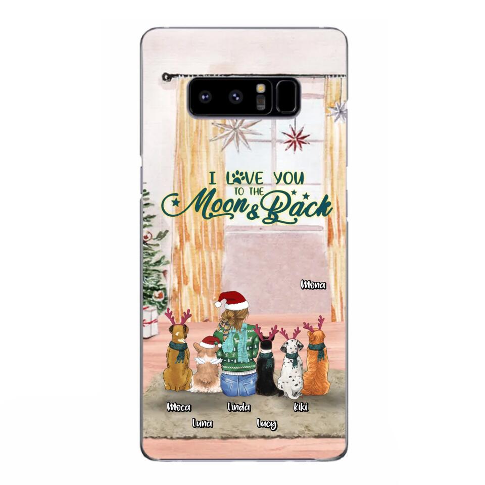 Custom Personalized Christmas Dog Mom Phone Case - Upto 5 Dogs - Gift Idea For Dog Lover/Dog Mom - I Love You To The Moon & Back - Case For iPhone & Samsung