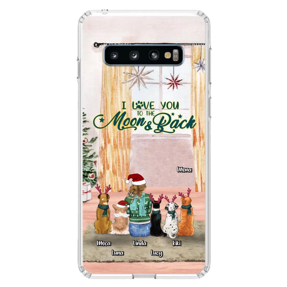 Custom Personalized Christmas Dog Mom Phone Case - Upto 5 Dogs - Gift Idea For Dog Lover/Dog Mom - I Love You To The Moon & Back - Case For iPhone & Samsung