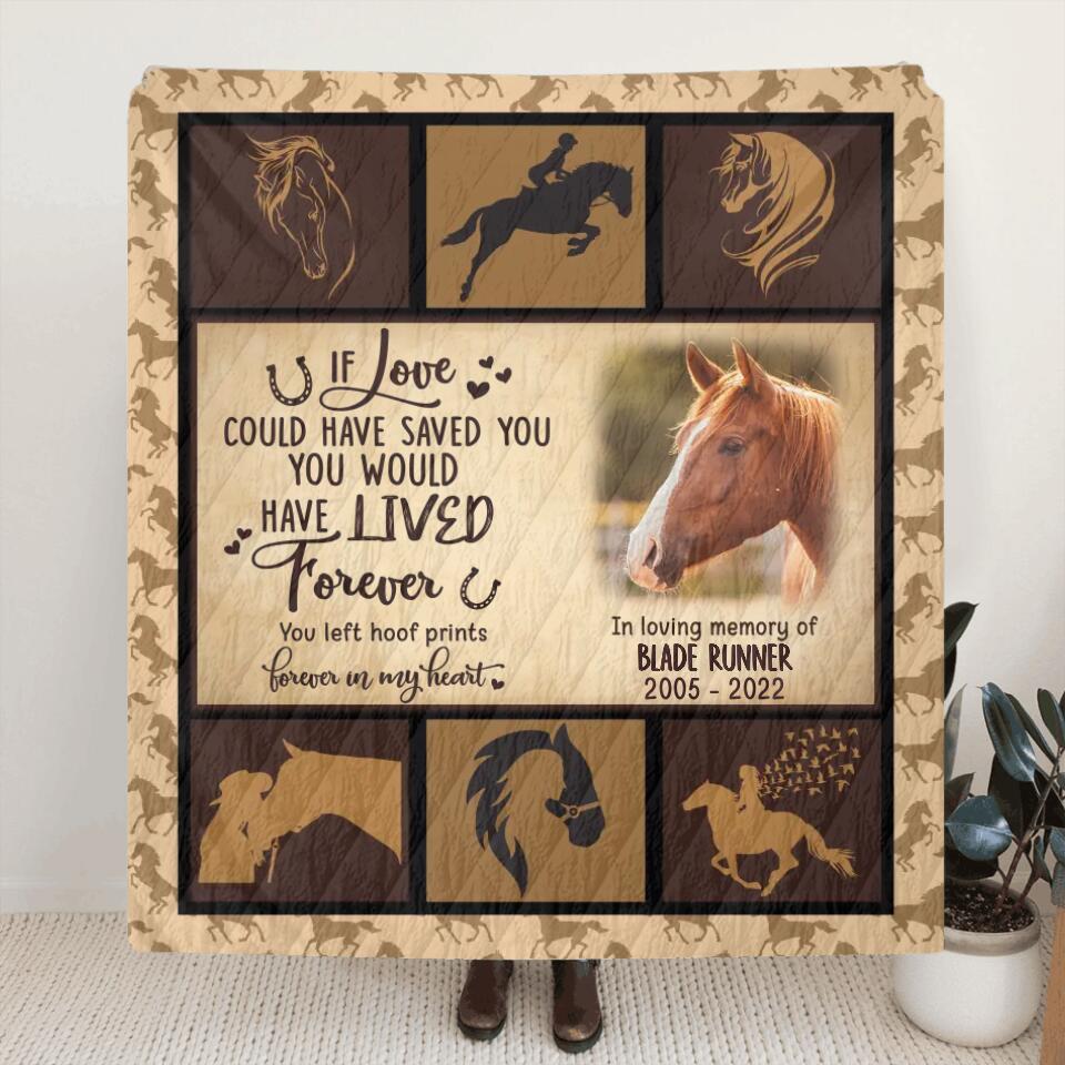 Personalized Memorial Horse Quilt/Fleece Blanket - Memorial Gift Idea For Horse Lover - You Left Hoof Prints Forever In My Heart