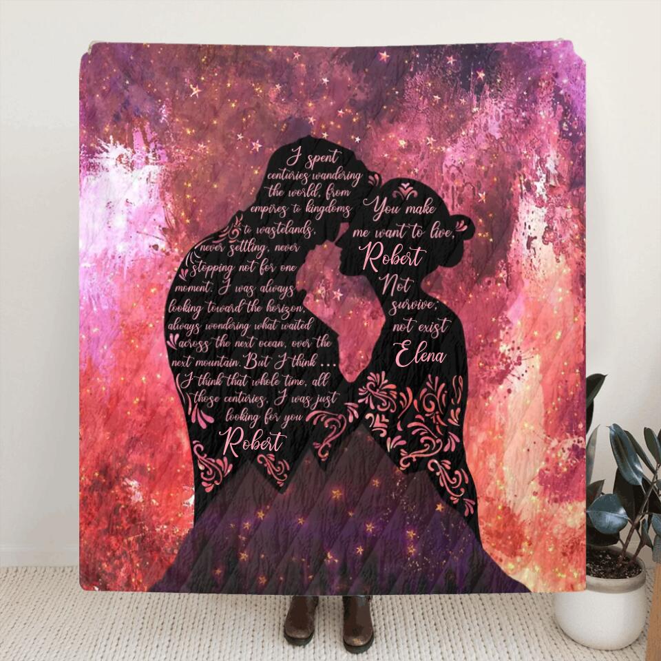 Personalized Couple Quilt/Fleece Throw Blanket - Gift Idea For Couple - Custom Husband/Wife Name - You Make Me Want To Live
