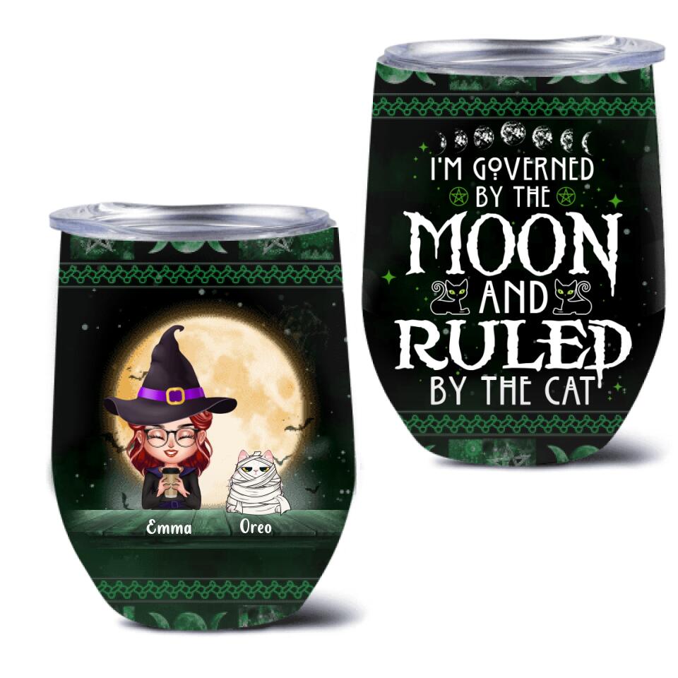 Personalized Cats Witch Wine Tumbler - Halloween Gift For Cat Lover - Governed By The Moon, Ruled By The Cats