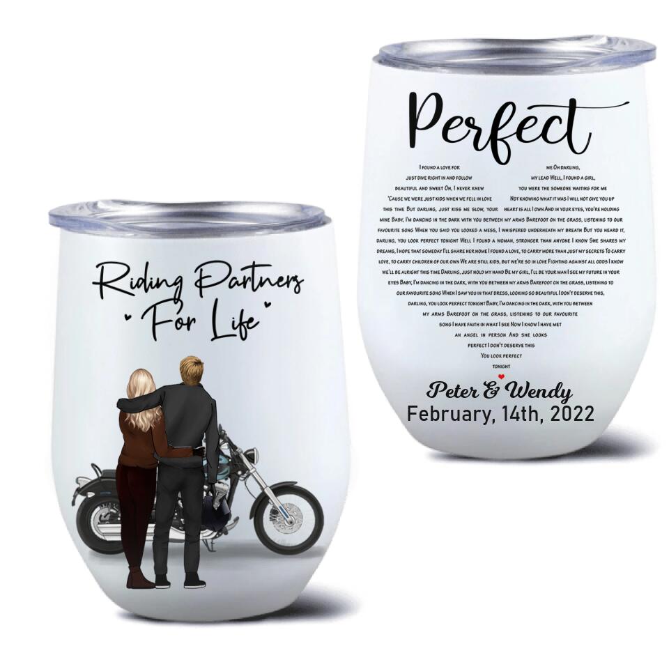 Personalized Perfect Heart Couple Motorbike Wine Tumbler - Valentine's Day Gift Idea For Couple